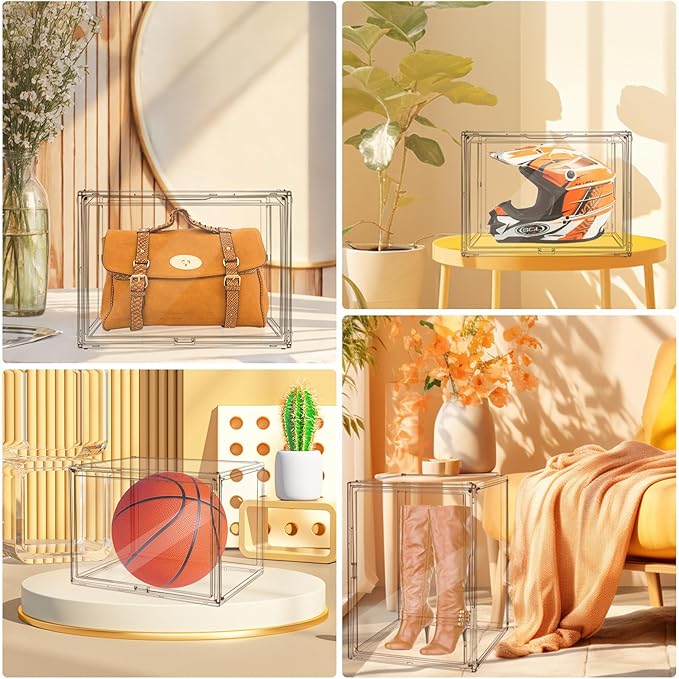 Cutora Extra Large 17.7"X13"X13" Clear Acrylic Organizer Box Display Case, Plastic Holder with Magnetic Door for Figures, Books, Handbags, Purses, Boots(1 Pack)