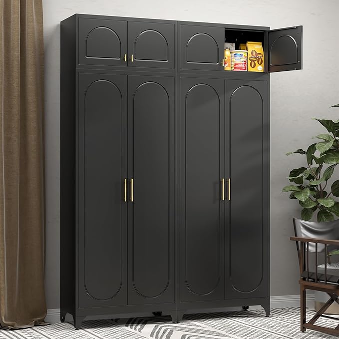 Metal Storage Cabinet with Doors, Small Kitchen Storage Cabinets, Black Wall Cabinet, 15" Tall Home Office Cabinet, Steel Overhead Cupboard for Pantry, Living Room, Kitchen- Assembly Required