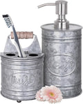 Autumn Alley Rustic Bathroom Accessories Set - Farmhouse Bathroom Soap Dispenser and Toothbrush Holder Set - Western Bathroom Accessories, Farmhouse Decor for Bathroom Countertop, Galvanized Grey