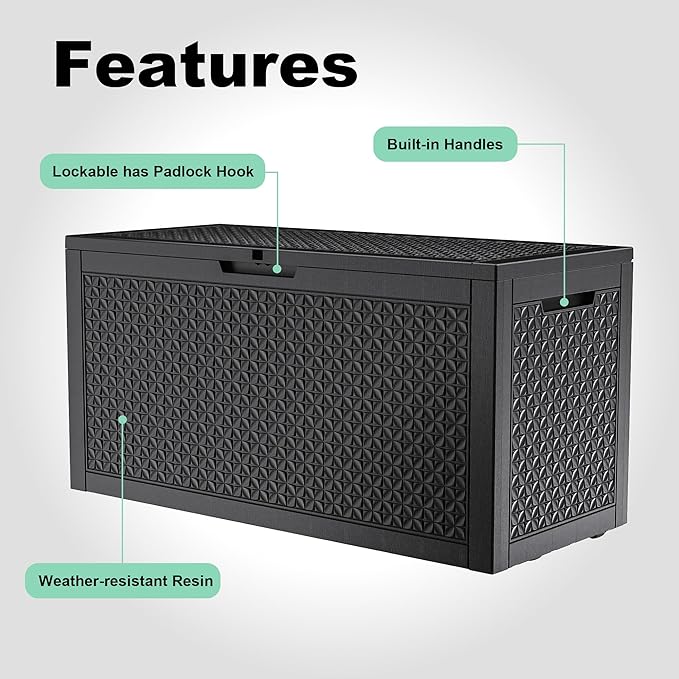 New 100 Gallon Outdoor Storage Box, Resin Deck Boxes Waterproof, Indoor Outdoor Bin for Package Delivery, Patio Cushions, Gardening Tools, Lockable, UV Resistant