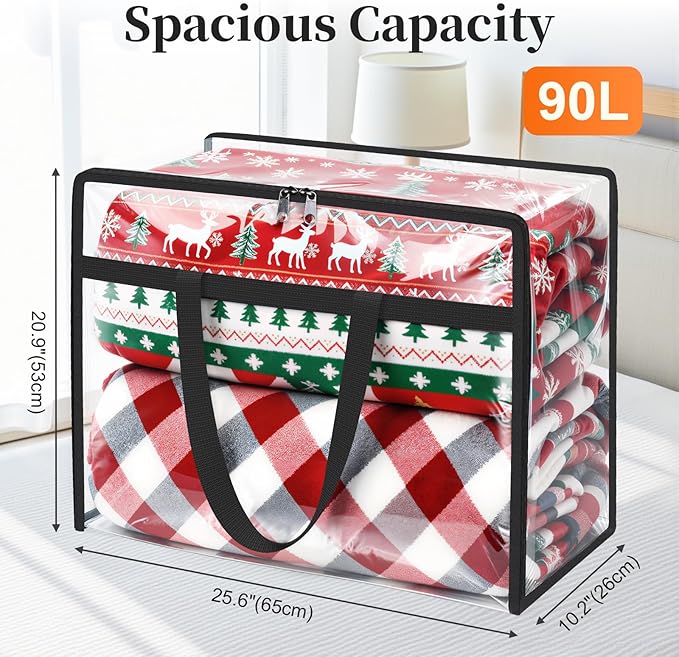 Clear Clothes Storage Bags, 4 Pack Closet Organizers and Under Bed Storage Containers, Foldable Moving Bags with Zippers for Comforter, Blanket, Bedding, Duvet, PVC Packing Bags 90L