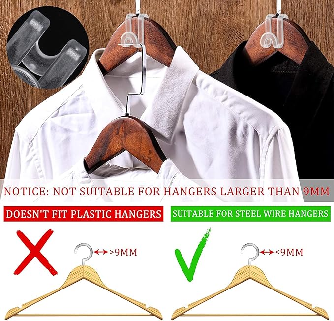 Jetec 48 Pieces Clothes Hanger Connector Hooks Extender Clips Clothes Hanger Hooks Extenders for Closet Space Saving Cascading Velvet Huggable Hangers Accessory(Clear)
