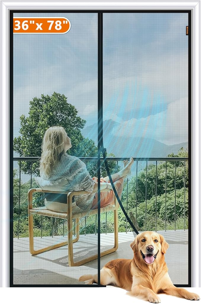 MAGZO Magnetic Screen Door Fit Door Size 36 x 78 Inch, Screen Size 38" x 79" Strong Magnets Door Mesh, Reinforced Fiberglass Net for Patio and Front Entrances, Gray