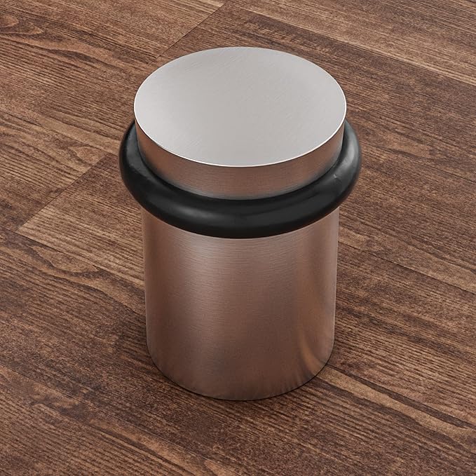 NYCO - Floor Door Stopper Chrome Door Stop - Classy Solid Steel Modern Heavy Duty Door Stoppers - Floor Mount Anchor Screw - Wall Protector for Commercial Door (1.5 Inch Satin Chrome Finish)