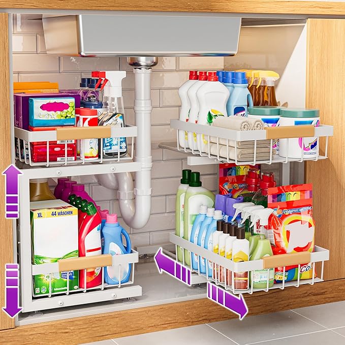 ADBIU Under Sink Organizer, 2 Pack 2 Tier Expandable Height