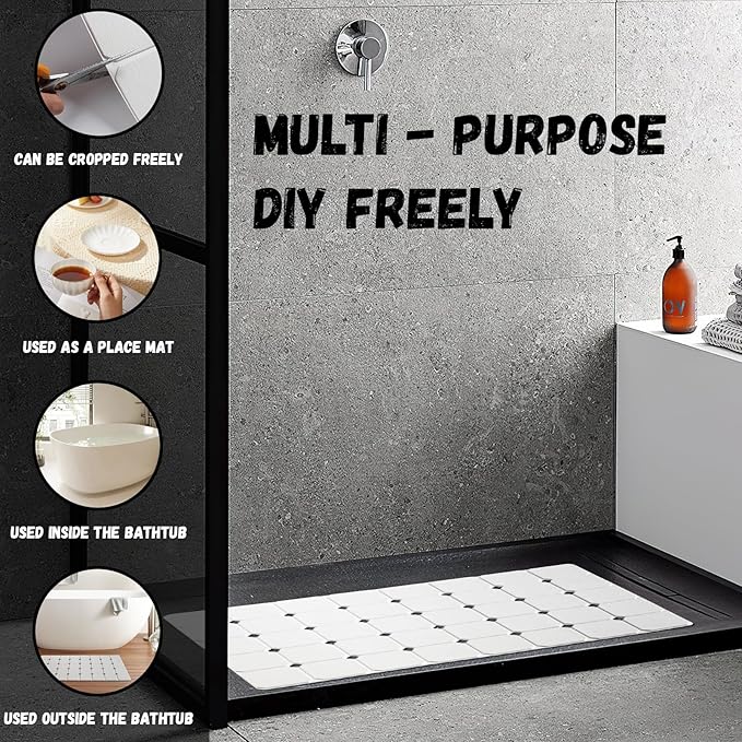 Kinbear Bath Mat for Textured Tub: Silicone Bathtub Mat Foldable Shower Mat Non Slip Tub Mat No Suction Cups 28 X 17.7Inch - White
