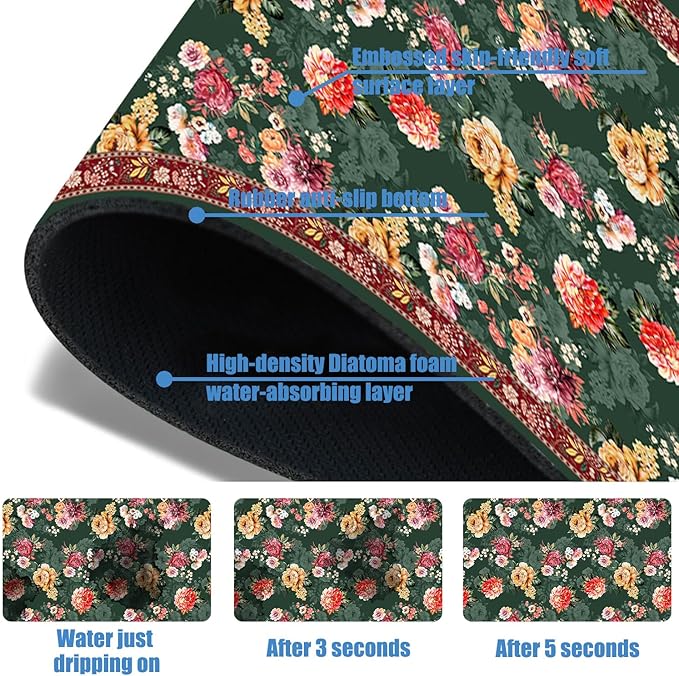 Sink Faucet Absorbing Mat Colorful Flowers Sink Splash Guard Drying Mat for Kitchen Bathroom Faucet Sinkmat 15.5"X5.5"