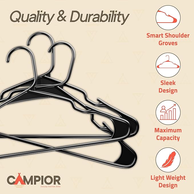 Black Plastic Hangers 20 Pack– Heavy-Duty Plastic Hangers Slim and Space-Saving, Durable and Lightweight PP with Non-Slip Shoulder Notches for Slip Dresses, Suits, Jackets & Camisoles