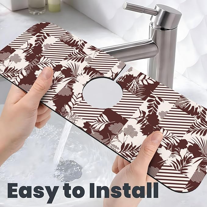3Pcs Tropical Leaves Dish Drying Mat & Kitchen Sink Splash Guard Faucet Mat For Kitchen Counter Absorbent Microfiber Dishes Pad Dish Drainer Rack Mats Fast Dry Kitchen Accessories