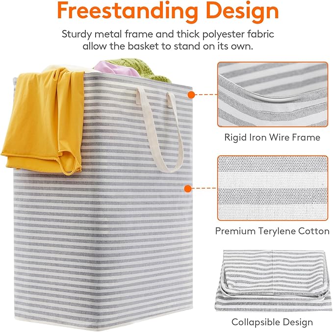 Lifewit 3 Pack Laundry Hamper Large Collapsible Laundry Baskets, Freestanding Waterproof Clothes Hamper with Easy Carry Handles in Laundry Room Bedroom Bathroom College Dorm, Grey, 3 x 125L