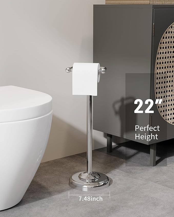 WZKALY Toilet Paper Holder Stand, Polished Chrome Toilet Paper Holder Free Standing, Post Pivoting Design & Stable Weighted Base SUS304 Stainless Steel for Bathroom(Mega Roll)