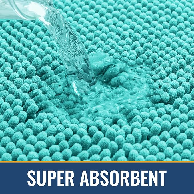 Arotive Bathroom Rugs 30x20, Extra Soft Absorbent Shaggy Chenille Bath Rugs, Machine Washable Rubber Backing Non-Slip Bath Mats for Bathroom Floor Tub and Shower, Home Decor Accessories, Turquoise