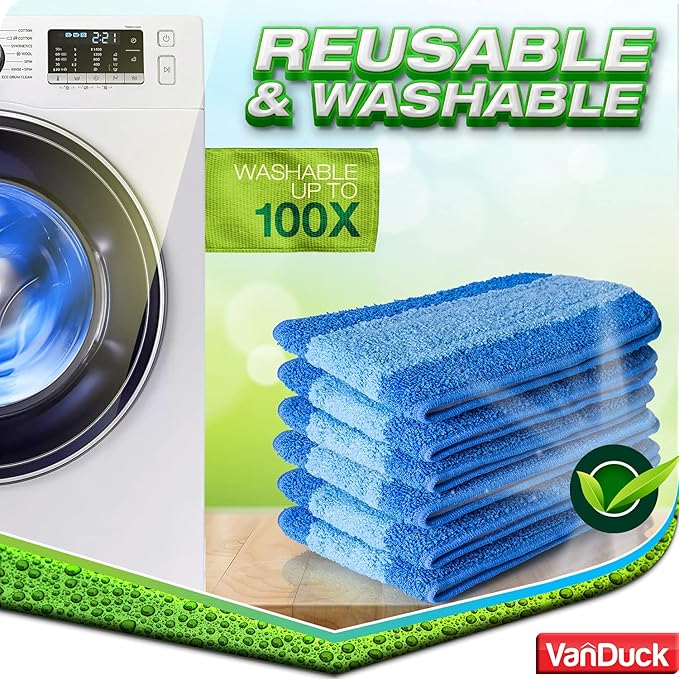 VanDuck Microfiber Cleaning Pads Compatible with Bona Mop (6 Pack) - Microfiber Mop Pads for Hardwood Floor for 18 Inch