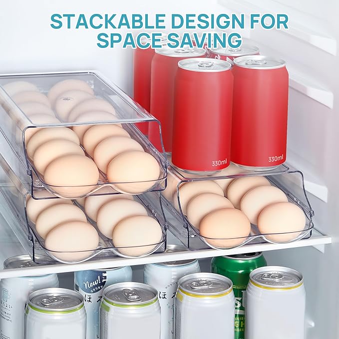 Vtopmart Clear Plastic Egg Holder for Fridge, Automatic Rolling Egg Container for Refrigerator, Stackable 14-Count Eggs Organizer with Removable Inner Tray, Fridge Organizers and Storage, 1Pack