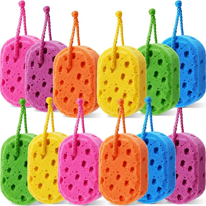 12 Pcs Exfoliating Bath Sponge Body Loofah Sponges Shower for Women Reusable Soft Bathing Pouf Foam Luffa Body Scrubber and Rich Lather, Color Matching (Bright Color)