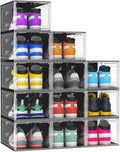 MCIJRJOI 10 Pack Hard Sturdy Thickened Rigid XX Large Shoe Storage Organizer for Closet, Clear Stackable Sneaker Shoe Boxes Rack Containers Display Case Bins with Lids, Black Clear02