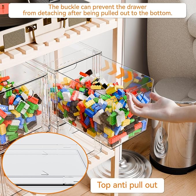 Yieach 4 Pack Large Stackable Storage Drawers,11″Deep Under Cabinet Organizer,Baby Bottle Organizer,Clear Stacking Pull Out Drawer,Acrylic Storage Containers Bins for Organizing Snack,Medicine,Makeup