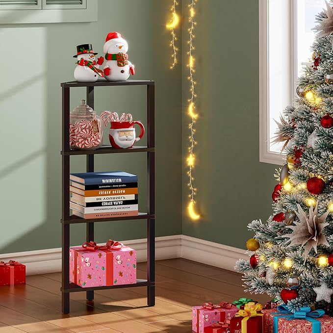 TUTOTAK Corner Shelf, 4-Tier Corner Bookshelf for Small Space, Narrow Display Corner Shelf Stand with Storage Rack, for Living Room, Bedroom, Black BS05BK004
