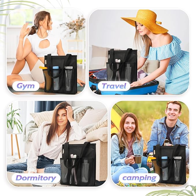 famichan Portable Shower Caddy, Gym Travel Camp Dorm Room Essentials for College Student Boy Girl，Black Bathroom Mesh Shower Bag