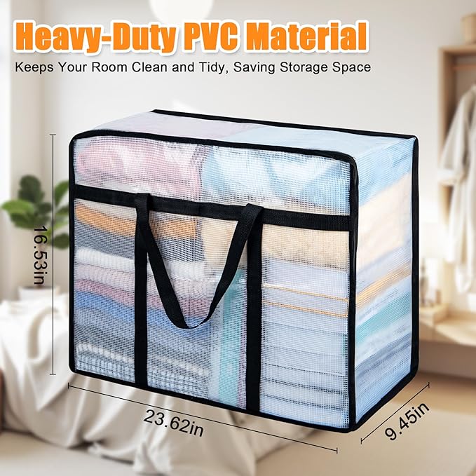 4 Pack Clear Blanket Storage Bags, 60L Plastic Comforter Clothes Storage Bags Underded Moving Bags Closet Organizers and Storage Zippered Sturdy Handle for Bedding, Clothes, Linen, Toys, Quilt, Duvet