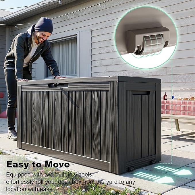 75 Gallon Outdoor Storage Box, Resin Deck Boxes Waterproof, Indoor Outdoor Bin for Package Delivery, Patio Cushions, Gardening Tools, Lockable, UV Resistant