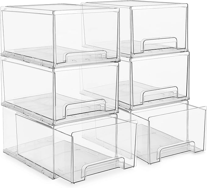 Sorbus Plastic Storage Bins Stackable Clear Pantry Organizer Box Bin for Organizing Kitchen Fridge, Food, Snack Pantry, Fruit, Vegetables, Bathroom, Wide & Narrow Deep (6 Pack)