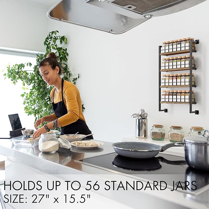 ZICOTO Space Saving Spice Rack Organizer Shelf for Wall Mount - Easy To Install Modern Hanging Racks For up to 56 Jars - Perfect Seasoning Organizer For Your Kitchen