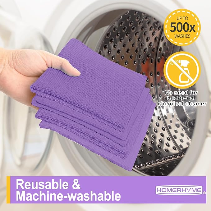 HOMERHYME Microfiber Cleaning Cloth, 12 Pack Purple Cleaning Rags,12" X 11" Lint Free Dish Towels Wash Cloths, Reusable Microfiber Towels for Home and Kitchen Bathroom Apartment Cleaning Supplies
