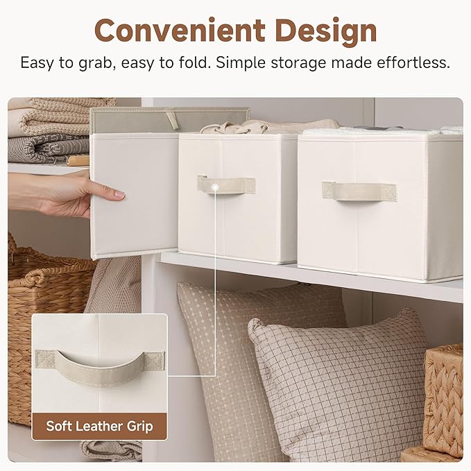 StorageWorks Closet Organizers and Storage Bins, Fabric Storage Baskets for Shelves, Linen Closet Organizer for Clothes, Beige, 3-Pack, Large