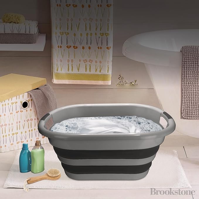 BROOKSTONE (2 Pack) Large Size Collapsible Laundry Basket, Comfort Non-Slip Grip Handles, Minimalist Space Saving Design, Portable Pop-Up Hamper