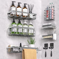 Shower Caddy 9 Pack,Adhesive Organizer for Bathroom Decor Accessories & Kitchen Storage,No Drilling,Large Capacity,Rustproof Stainless Steel Organizer,Home Decor Shelves (Grey 9 Pack)