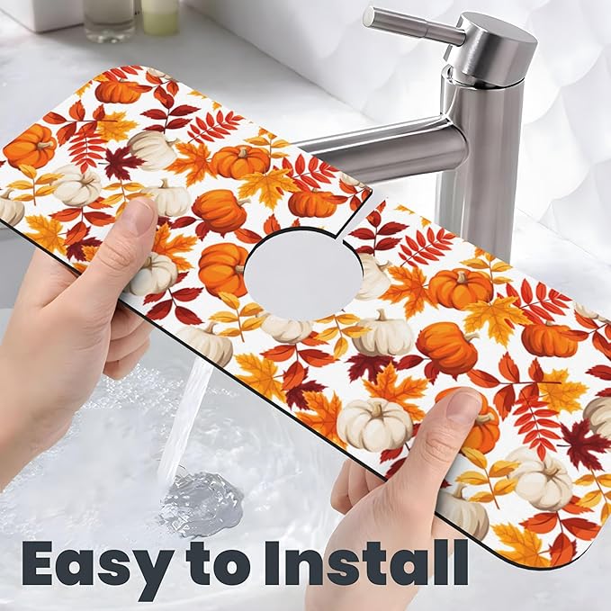 3Pcs Watercolor Pumpkin Dish Drying Mat & Kitchen Sink Splash Guard Faucet Mat For Kitchen Counter Absorbent Microfiber Dishes Pad Dish Drainer Rack Mats Fast Dry Kitchen Accessories