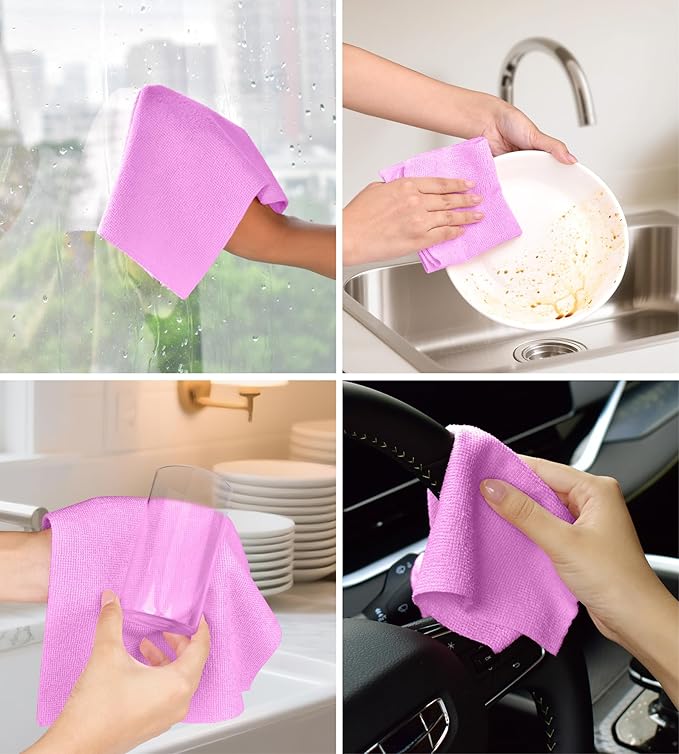 CHAUNCEY HOME Microfiber Cleaning Cloth Roll - 100 Pack Tear Away Microfiber Paper Towels, Reusable, Washable, Scratch-Free, Kitchen Towels for Car, Home, Kitchen, Glass, Dishes (Light Purple)