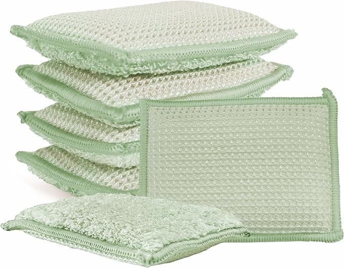 Bamboo Kitchen Sponges Heavy Duty Natural Cleaning Sponges Non-Scratch Dish Sponge for Dishes, Pots and Pans-Green,6 Pack