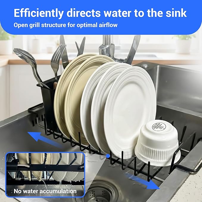 Dish Drying Rack, Stainless Steel Expandable in Sink & Countertop, Space Saving with Silicone Mat and Drying Rack for Kitchen, Rv, Commercial Use