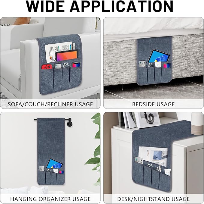 WETRBWEH Couch Armrest Remote Control Holder, Couch Caddy Gifts for Seniors Bed Caddy Tv Remote Holder with 5 Pockets for Key Glasses Phone Magazine Holders