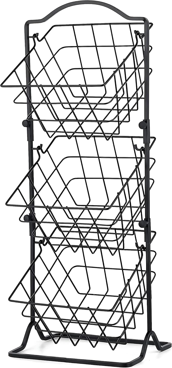 Wetheny 3-Tier Fruit Basket Fruit Bowl for Kitchen Counter or Floor - Fruit Holder Produce Basket for Vegetables and Snacks -Metal Market Storage Stand