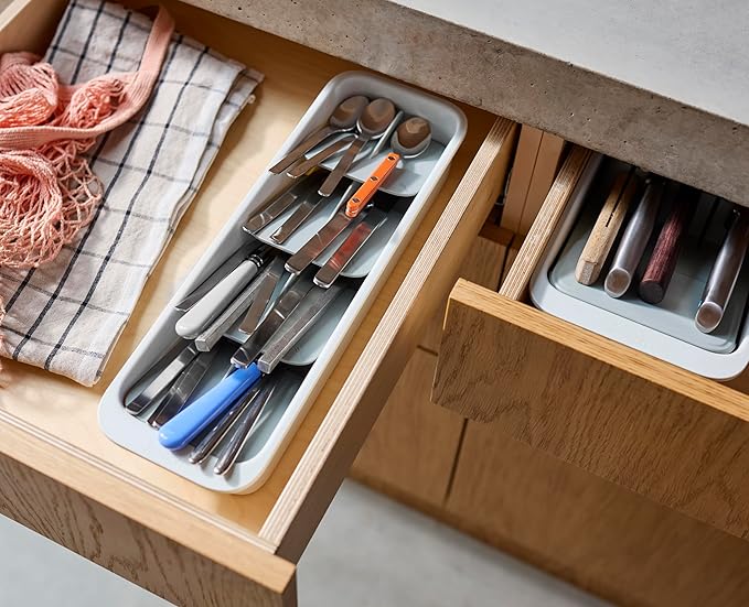 Joseph Joseph DrawerStore Compact Tiered Flatware Cutlery Kitchen Drawer Organizer, Disassembles for Easy Cleaning, Recycled Plastic
