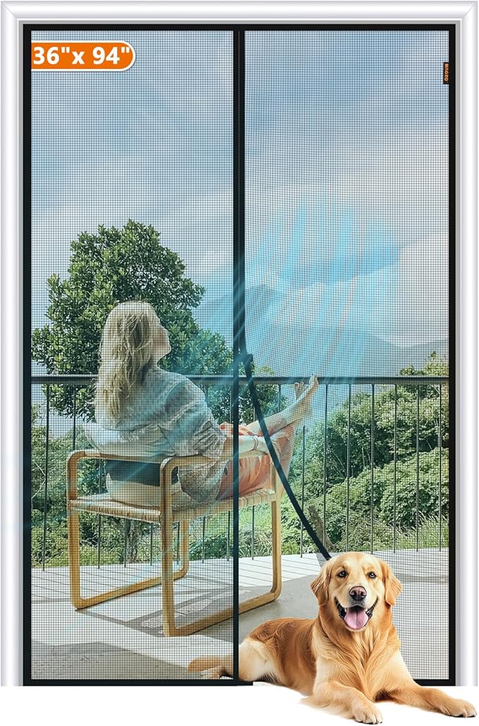 MAGZO Magnetic Screen Door Fit Door Size 36 x 94 Inch, Screen Size 38" x 95" Strong Magnets Mesh, Reinforced Fiberglass Net for Patio and Front Entrances, Gray