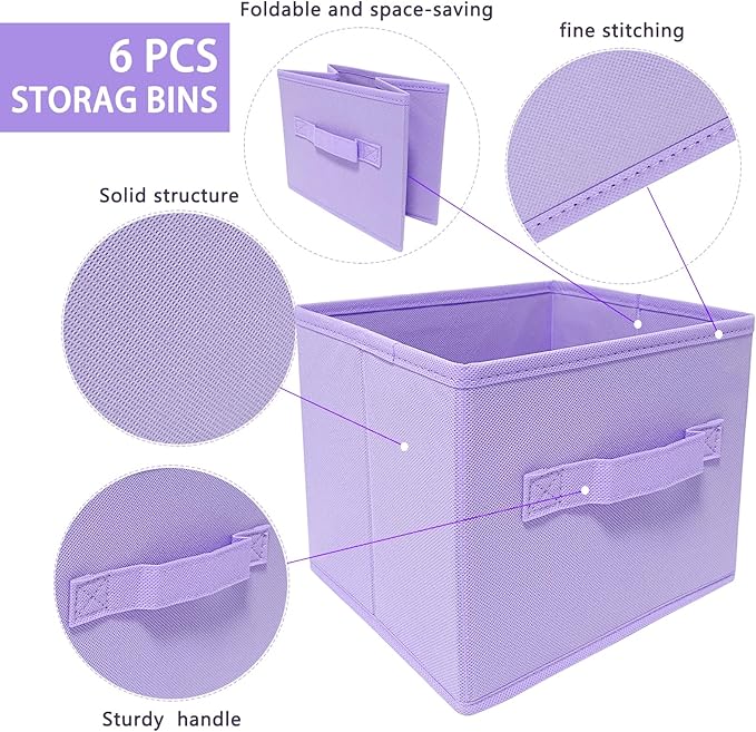 Purple Storage Bins [3 Pack] 9.0"x7.5"x7.5",Mini Storage Box Fabirc Foldable Closet Toy Organizer Collapsible Cloth