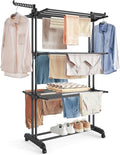 SONGMICS Clothes Drying Rack Stand 4-Tier, Foldable Laundry Drying Rack 68.1-Inch Tall, Stainless Steel, Rolling Clothes Horses Dryer Rack, Easy to Assemble, Indoor Outdoor Use, Ink Black ULLR701B01