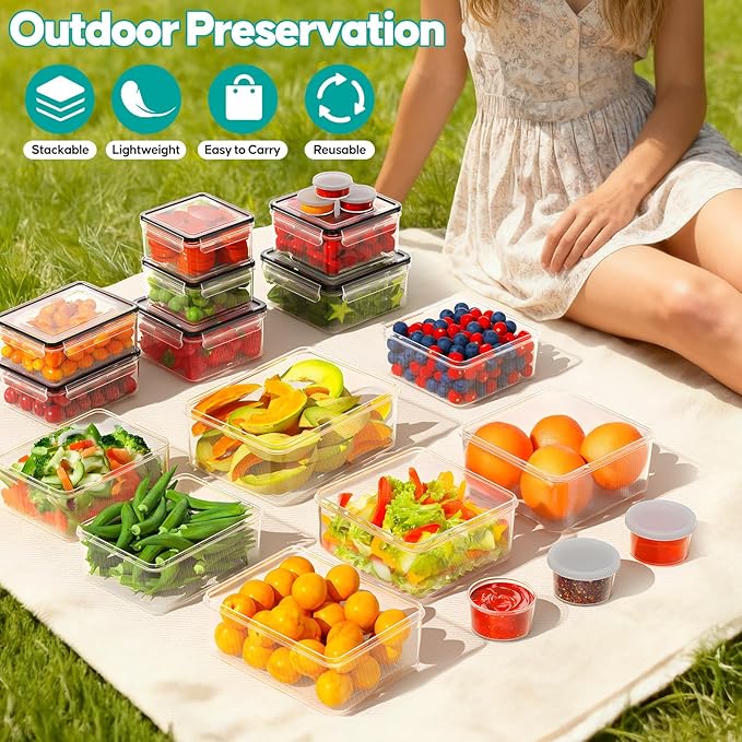 40 PCS Food Storage Containers with Lids Airtight (20 Containers & 20 Lids) - Plastic Food Containers for Kitchen Storage Reusable BPA-Free Leakproof Meal Prep Container with Labels & Pen