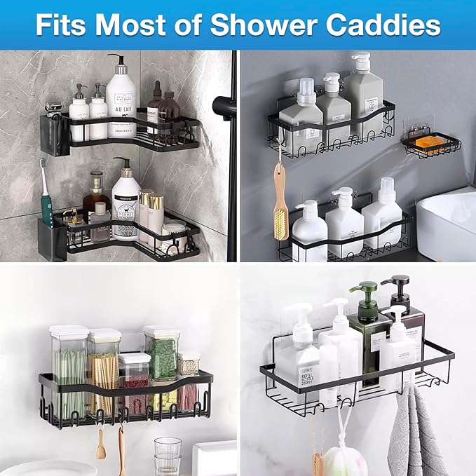 Upgraded Shower Caddy Adhesive Replacement,Strong Adhesive Hooks for Shower Caddy, Waterproof Shower Shelf Adhesive, Shower Adhesive Strips for Shower Organizer and Kitchen Racks (14 Pcs (Mix Hooks))