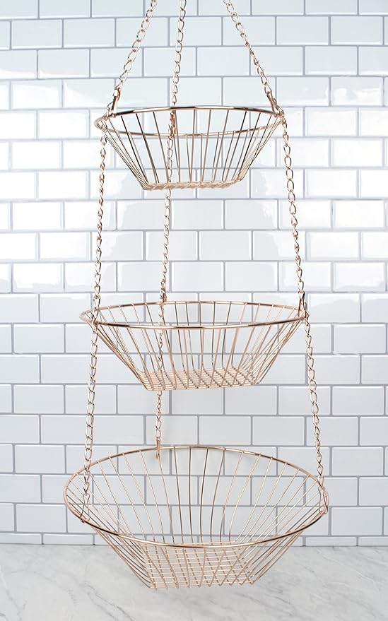 RSVP International Hanging Storage Collection 3-Tier Baskets, Copper Wire