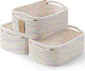 3-Pcs Shelf Baskets for Organizing, Closet Organizer Bins, Small Woven Baskets, Rope Toy Basket, Storage Basket for Shelves, Cube Decorative Box, 11.8×7.8×5.1”, Rainbow