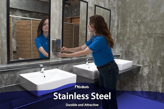 Commercial Soap Dispenser Wall Mount - Stainless Steel Wall Mounted Soap Dispenser for Bathroom - New Superior Design with Premium Anti-Leak Pump and Corrosion-Proof Lining - 37oz (1100ml) by EnBath