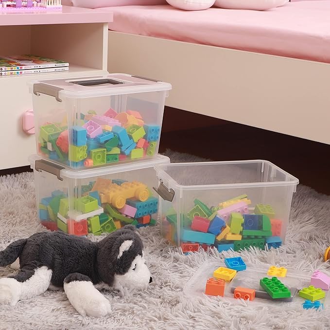 Citylife 8 Packs 6 QT Plastic Storage Bins with Latching Lids Clear Storage Box with handle Stackable Storage Containers for Organizing Snacks, Crafts, Toys, Tools