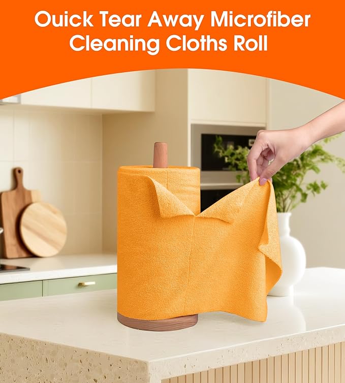 CHAUNCEY HOME Microfiber Cleaning Cloth Roll–100 Pack, Tear Away Microfiber Towels, Reusable, Washable, Scratch-Free, Kitchen Towels for Car, Home, Kitchen, Glass, Dishes(Tangerine Yellow)