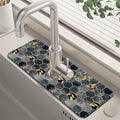 Kitchen Sink Splash Hexagon Marble and Golden Leaves Guard Faucet Mat Super Absorbent Fast Drying Mat Guard Behind Faucet Drip Catcher for Kitchen Bathroom, 15.5"X5.5"