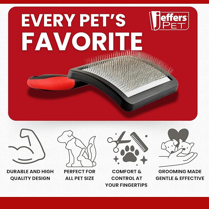 Jeffers Pet Dual Level Pin Universal Slicker Brush for Dogs, Cats & Small Pets - Curved Grooming Brush with Long & Short Pins for Shedding, Detangling, Finishing - Remove Mats & Dead Coat - Large